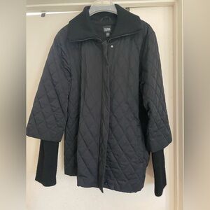 Eileen Fisher Black Quilted Puffer Coat with Diamond Stitching